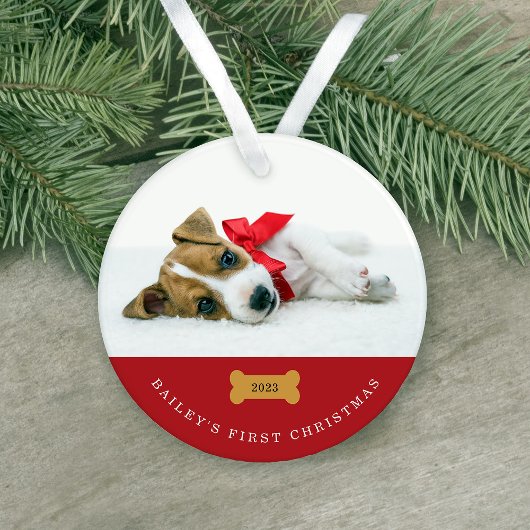 Ihr Hund ist das erste Weihnachten | Rot mit zwei  Ornament