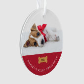 Ihr Hund ist das erste Weihnachten | Rot mit zwei  Ornament (Vorderseite)