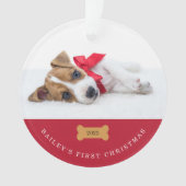 Ihr Hund ist das erste Weihnachten | Rot mit zwei  Ornament (Vorderseite)
