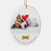Ihr Hund ist das erste Weihnachten | Weiß mit zwei Keramik Ornament (Rechts)