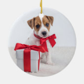Ihr Hund ist das erste Weihnachten | Weiß mit zwei Keramik Ornament (Hinten)