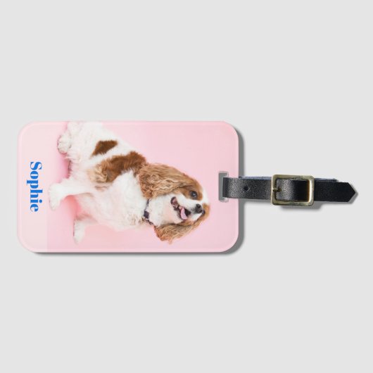 Ihr Hund oder Ihr Foto für Haustiere, Blauer Name Gepäckanhänger (Vorderseite (Horizontal))