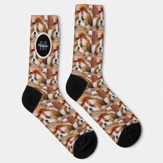 Ihr Hundewelpe, kundenspezifisches Foto Monogram Socken (Rechts)
