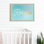 Ihr individuelle Name | Modernes Baby Blue Gradien Foliendrucke<br><div class="desc">Modernes Kinderzimmer Dekor Baby Blue Gradient Gold Foil Prints Poster mit individuelle Name der Wahl.</div>