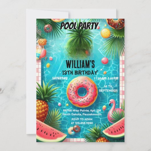 Ihr Junge Wasser blau Cool Pool Party 13. Geburtst Einladung (Vorderseite)