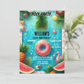 Ihr Junge Wasser blau Cool Pool Party 13. Geburtst Einladung (Stehend Vorderseite)