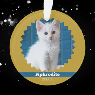 Ihr Katzenfoto auf goldenem Gelb-Ocker-Feiertag Ornament