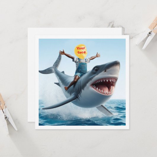 Ihr Kind fährt einen großen weißen Hai, einen weiß Karte (Vorderseite/Rückseite Beispiel)