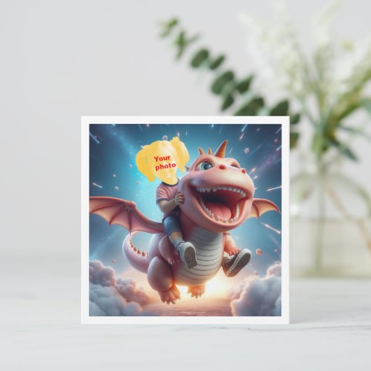 Ihr Kind fliegt auf einem rosa Drachen, Drachenkar Karte (Stehend Vorderseite)
