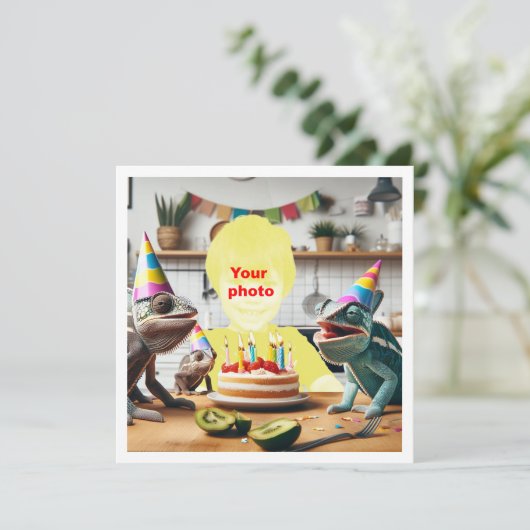 Ihr Kind mit Chamäleons, Eidechsengeburt Karte (Stehend Vorderseite)