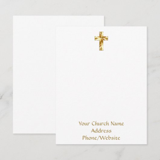 Ihr Kirchenname Gold Cross Elegante Note Card Mitteilungskarte (Vorne/Hinten)