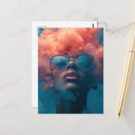 Ihr Kopf in den rosa Wolken Surrealistische Kunst Postkarte