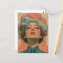 Ihr Kopf in den Wolken Surrealer Collage-Kunst Postkarte