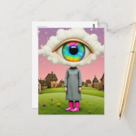 Ihr Kopf in den Wolken surrealer Kunst Postkarte