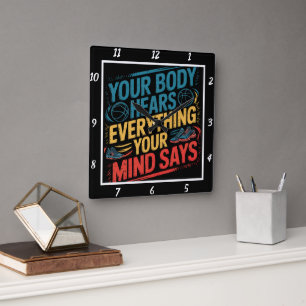 Ihr Körper hört Mind sagt Sport Quadratische Wanduhr