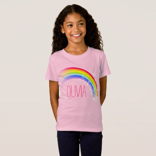 Ihr kurzer Name Regenbogenfarbenmädchen T-Shirt (Vorne ganz)