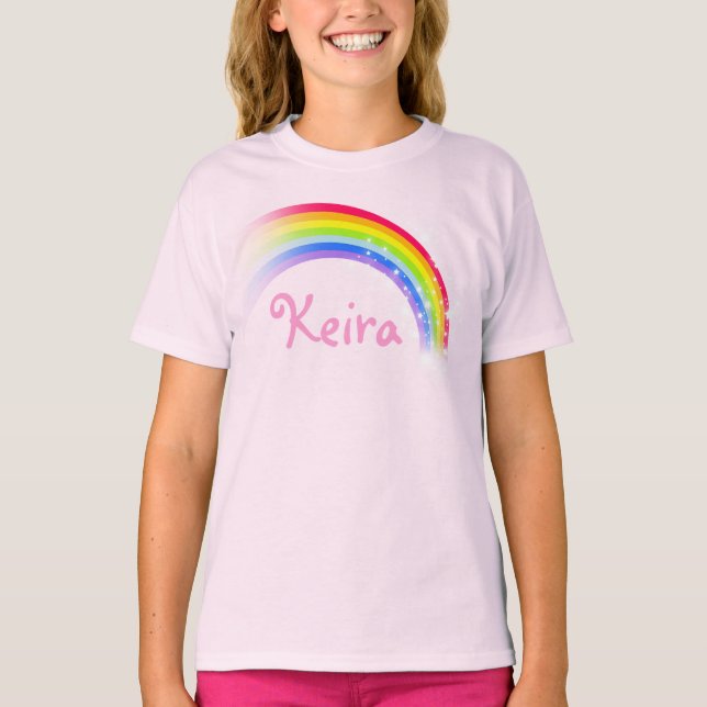 Ihr kurzer Name Regenbogenpinke oben T-Shirt (Vorderseite)