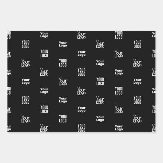 Ihr Logo | 3 Logo-Muster-Design bearbeitet Schwarz Geschenkpapier Set (Vorderseite)