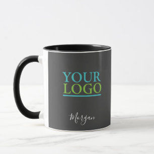 Ihr Logo/Art/Foto, Name White Script, Dunkelgrau Tasse