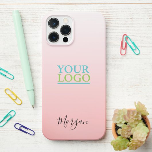 Ihr Logo/Art/Foto, Schwarzer Name, Gradient Peach iPhone Hülle (Auf dem Schreibtisch)