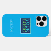 Ihr Logo/Art/Foto, weißer Name auf Sky Blue iPhone Hülle (Rückseite (Horizontal))