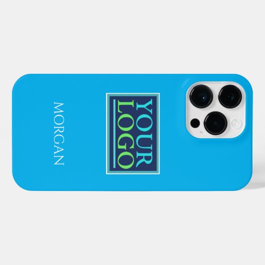 Ihr Logo/Art/Foto, weißer Name auf Sky Blue iPhone Hülle (Rückseite (Horizontal))