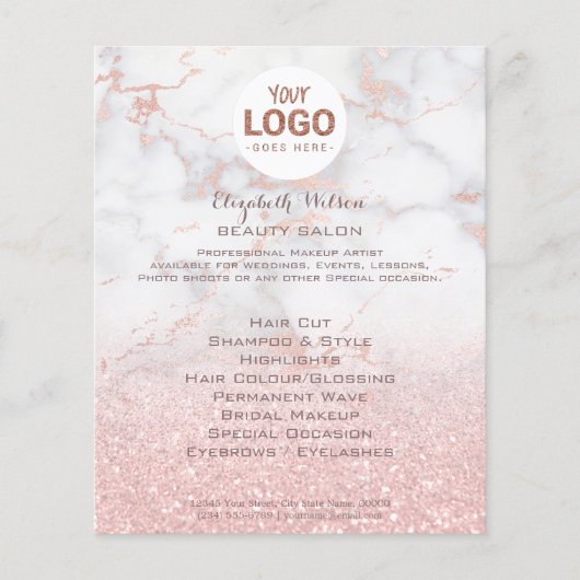 Ihr Logo auf rosa Marmor und Imitat Glitzer Flyer (Vorne)
