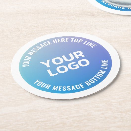 Ihr Logo | Blau bis Lila Ombre und Circle Text Runder Pappuntersetzer (Angewinkelt)