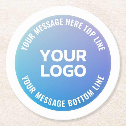Ihr Logo | Blau bis Lila Ombre und Circle Text Runder Pappuntersetzer (Vorderseite)