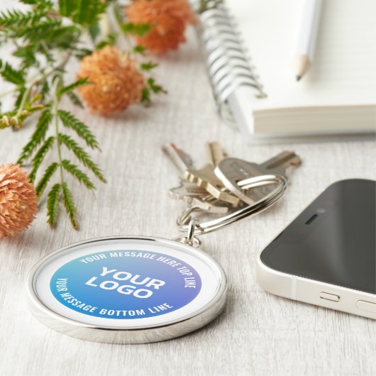 Ihr Logo | Blau bis Lila Ombre und Circle Text Schlüsselanhänger (Seite)