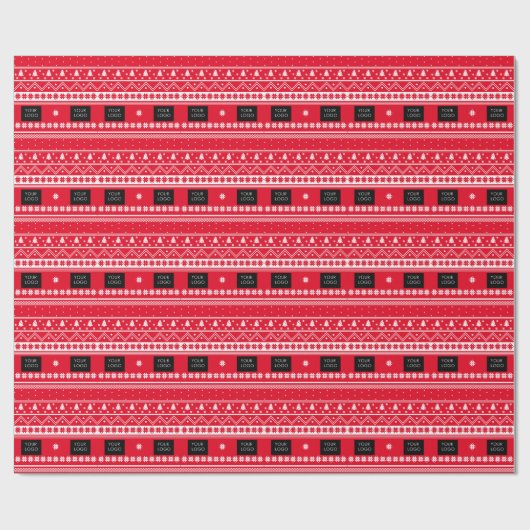 Ihr Logo Business Nordic Christmas Pattern Red Geschenkpapier (Flach)