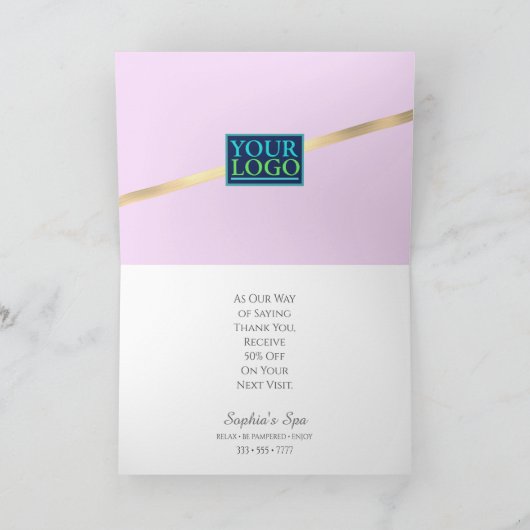 Ihr Logo-Firmenname, Gold Strip Lilac, Vs 2 Dankeskarte (Innenseite)