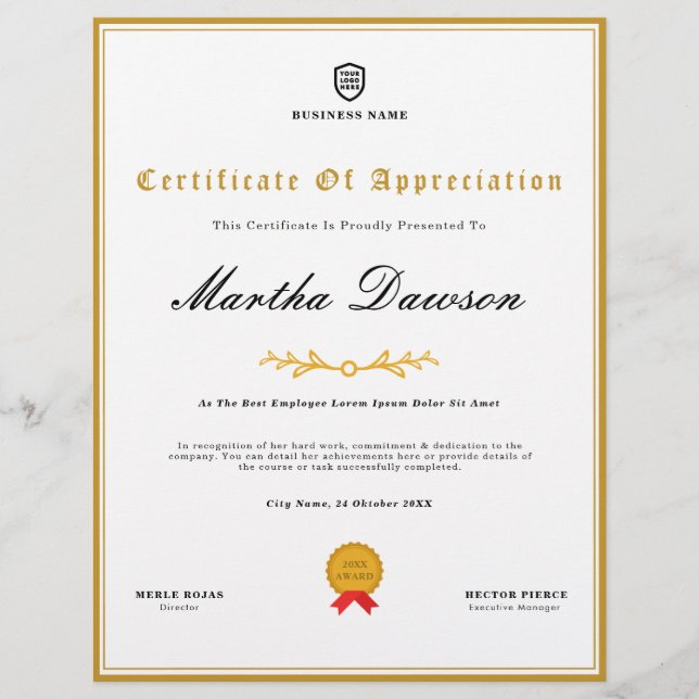 Ihr Logo-Geschäft | Multipurpose Certificate Award (Vorderseite)