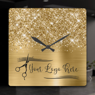 Ihr Logo Glittery Gold Glam Quadratische Wanduhr