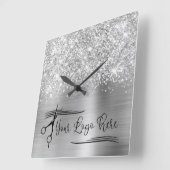 Ihr Logo Glittery Silver Glam Quadratische Wanduhr (Winkel)