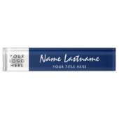 Ihr Logo Handgeschriebener moderner Titel Navy Blu Namensplakette (Vorderseite)