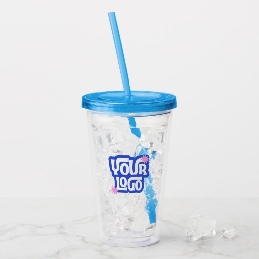 Ihr Logo hier Brille Klarblauer Deckel & Strohhalm Acryltrinkbecher (Vorderseite Ice)