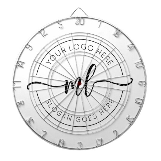 Ihr Logo hier elegante Monogramm Schwarz und Weiß Dartscheibe (vorne)
