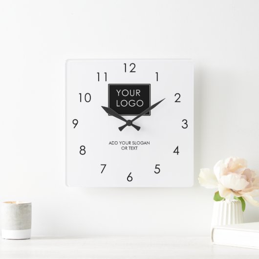Ihr Logo hier Geschäftsunternehmen Weißes Unterneh Quadratische Wanduhr (Zuhause)
