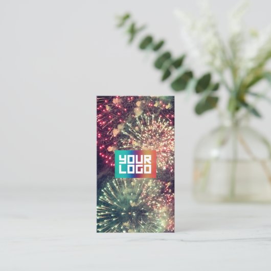 Ihr Logo hier Modern Custom QR Code Fireworks Visitenkarte (Stehend Vorderseite)