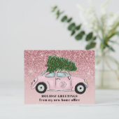 Ihr Logo hier Pink Car Weihnachtsbaum bewegen Ankündigungspostkarte (Stehend Vorderseite)