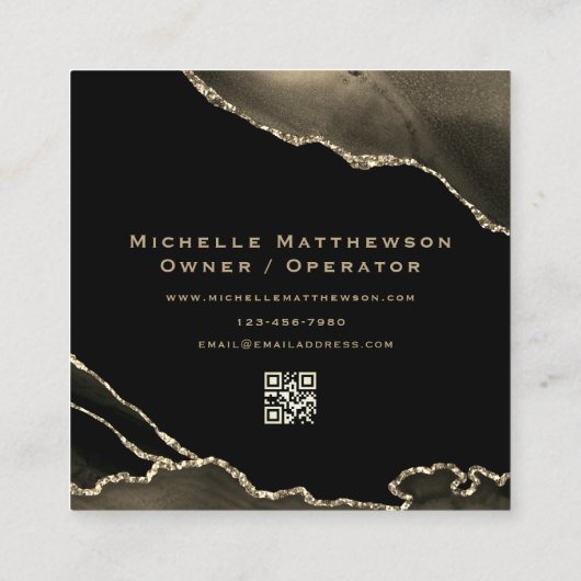Ihr Logo hier QR-Code Elegant Black Gold Agate Quadratische Visitenkarte (Rückseite)