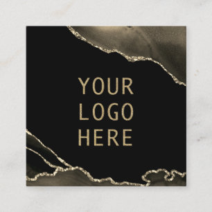 Ihr Logo hier QR-Code Elegant Black Gold Agate Quadratische Visitenkarte