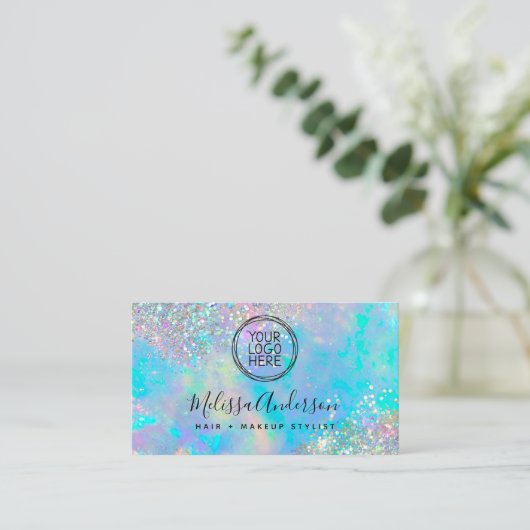 Ihr Logo Holographic Opal Stone Glitzer Visitenkarte (Stehend Vorderseite)