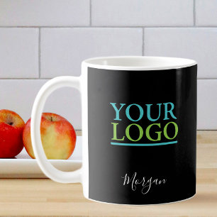 Ihr Logo/Kunst/Photo, Name in weißer Schrift, Schw Kaffeetasse