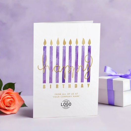 Ihr Logo Lila Candles Business Happy Birthday Karte