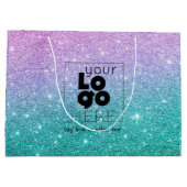Ihr Logo Mermaid Ombre Glitzer Paper Einkaufstasch Große Geschenktüte (Rückseite)