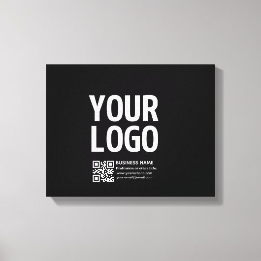 Ihr Logo mit bearbeitbarem QR-Code und Text Leinwanddruck (Vorderseite)