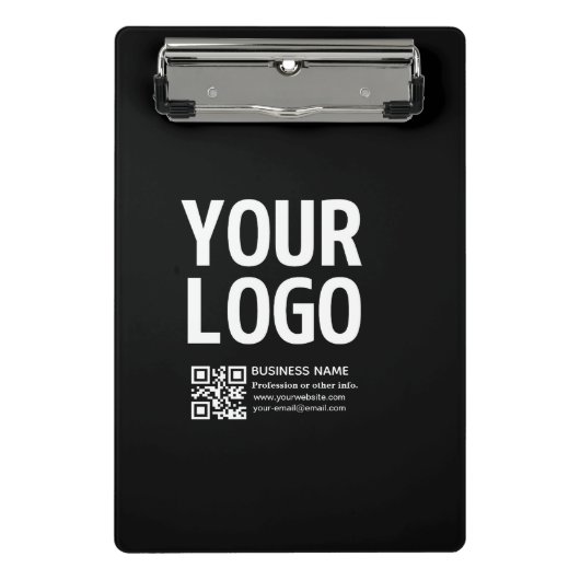 Ihr Logo mit bearbeitbarem QR-Code und Text Mini Klemmbrett (Vorderseite)