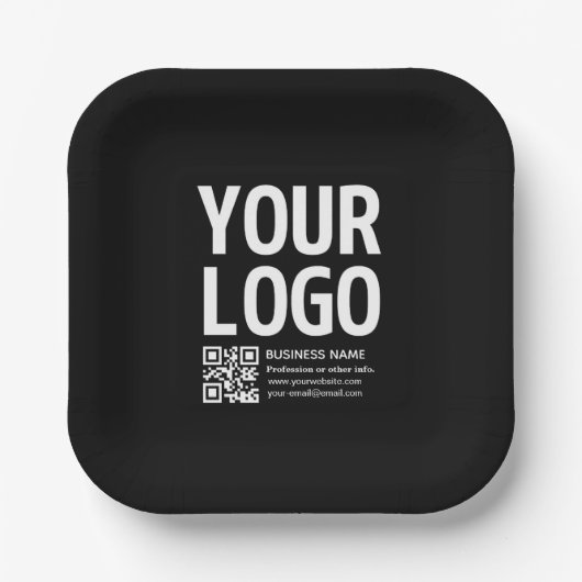 Ihr Logo mit bearbeitbarem QR-Code und Text Pappteller (Vorderseite)